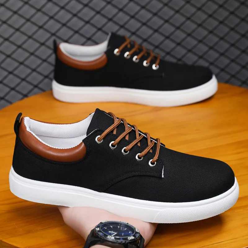 

Summer Men's Canvas Shoes Comfortable Fashion Casual Shoes Black Lace Up Vulcanized Shoes for Men Lightweight Men Casual Sneaker