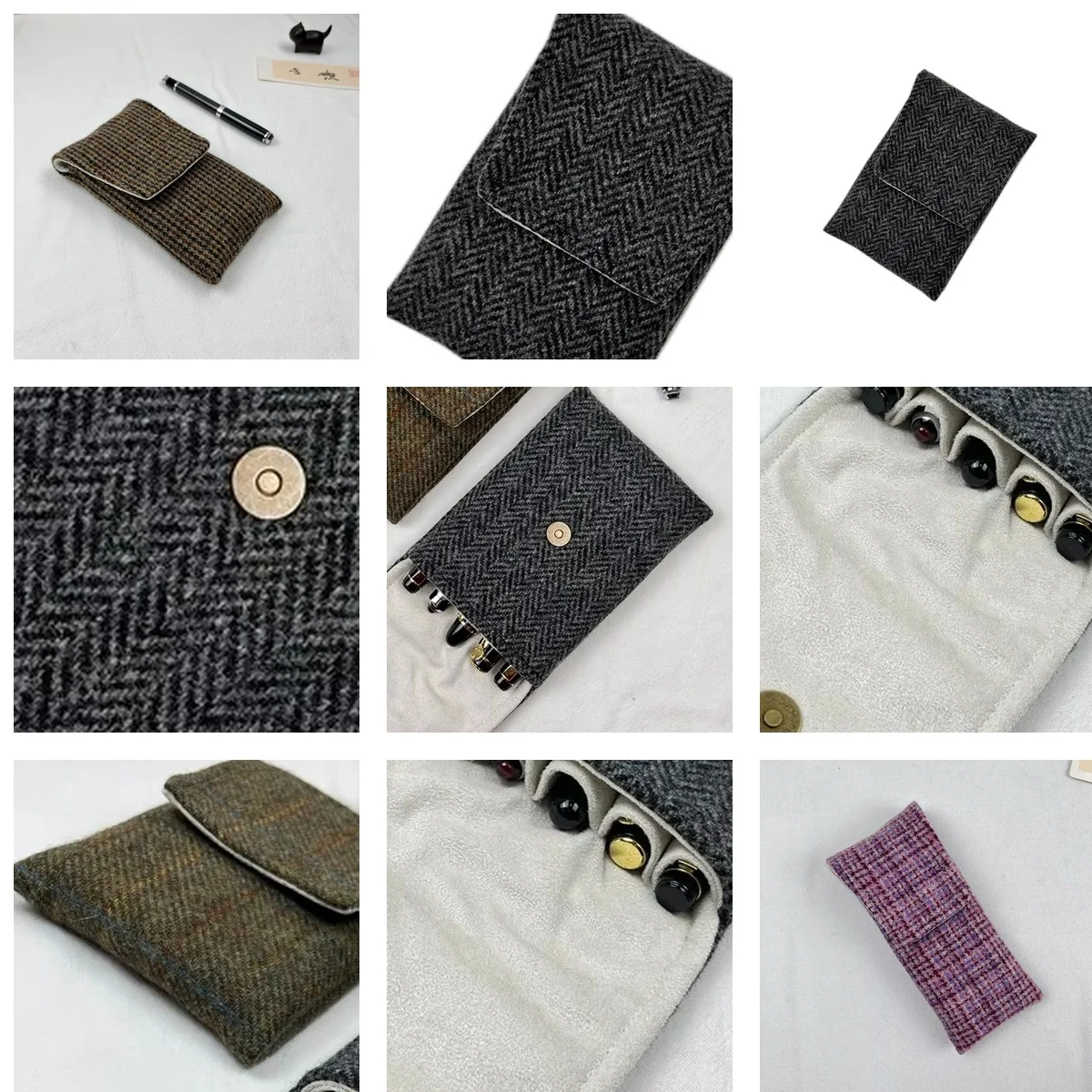 original-diy-vintage-harris-tweed-wool-pencil-case-5-pieces-with-magnetic-closure-pencil-pouch-pen-holder-size-15x125cm