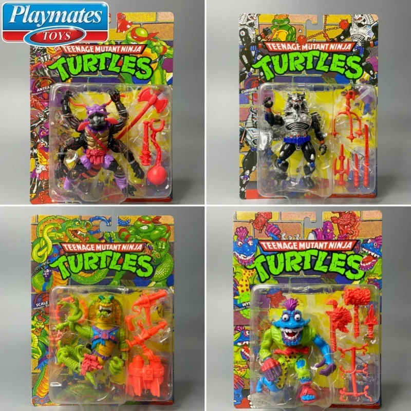 Hot Sale Playmates Ninja Turtles Anime Teenage Mutant Tail Steel Scale Tail Antrax Wyrm Chrome Dome Action Figure Toy Model Gift