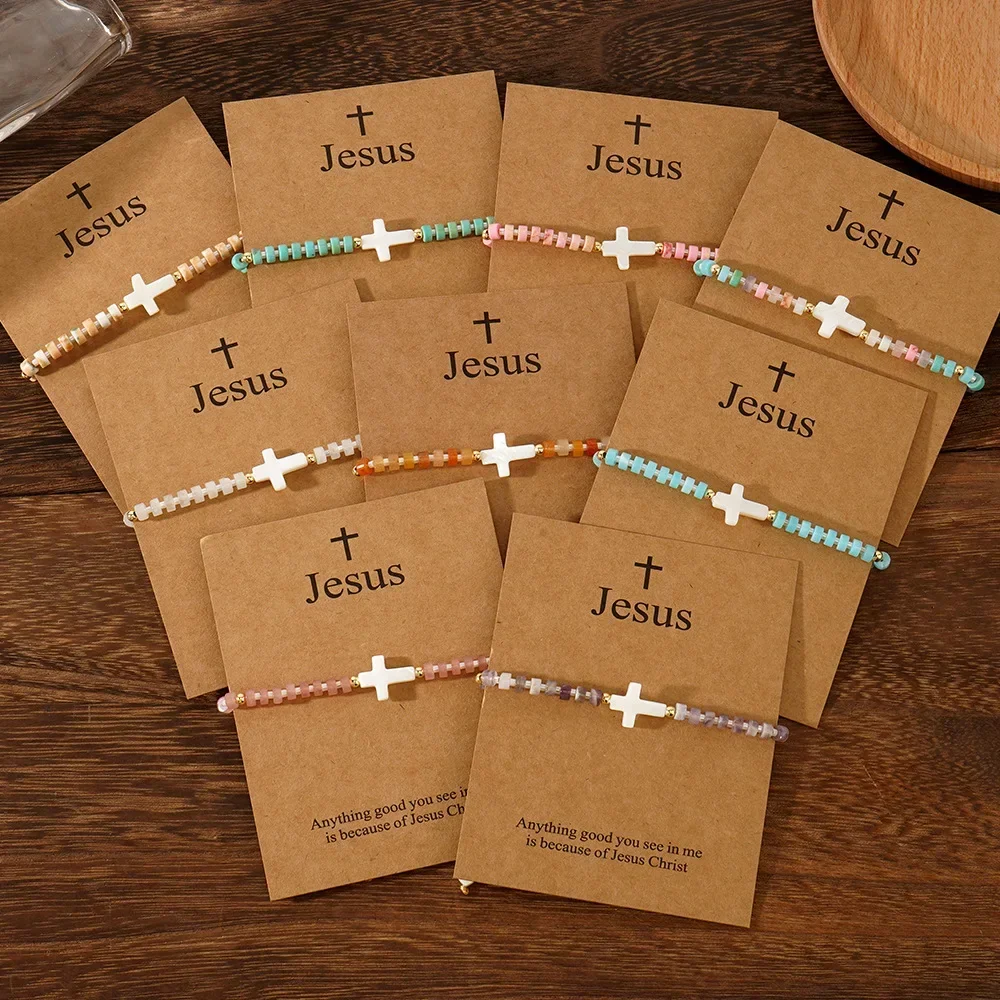 سوار من الأحجار الطبيعية متعدد الألوان بطراز بوهيمي للنساء ، صدفة ، قلب خوخ ، صليب ، بطاقة عيد الفصح ، موضة يومية ، هدية ، 1: #1