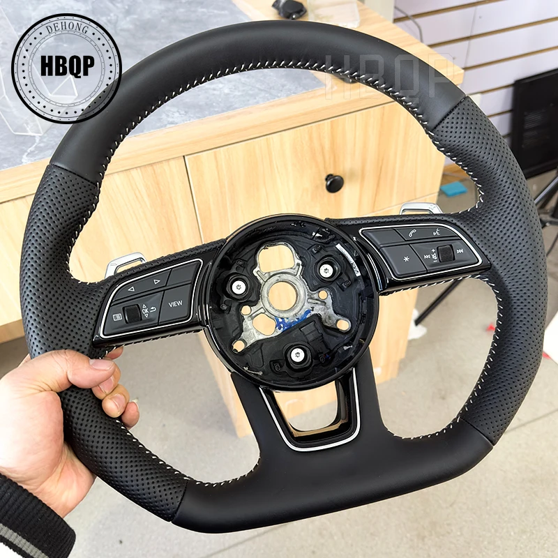 For Audi A3 A4 A5 S3 S4 S5 2017-2022 Full Perforated Semi Perforated Steering Wheel Leather Flat-bottom Steering Wheel Sports