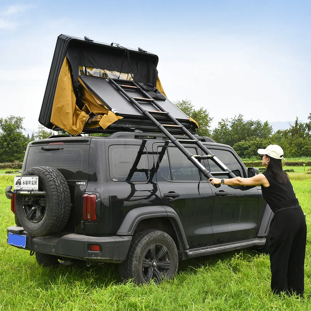 2026 outdoor 4-person side-open 2XL hard shell aluminum roof tent side-open hybrid roof tent with frame