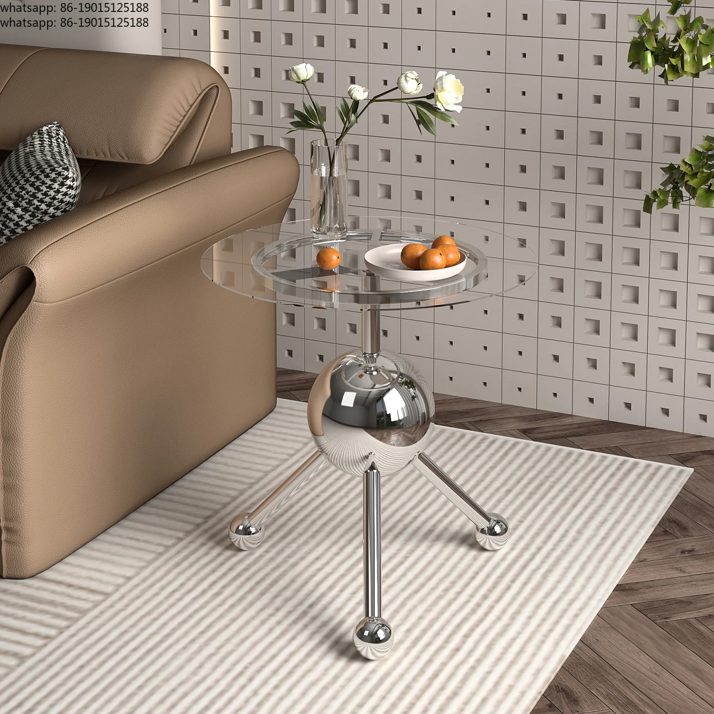 Modern Minimalist Side Table with Stainless Steel Tempered Glass Small Coffee Table Living Room Sofa Round End Table