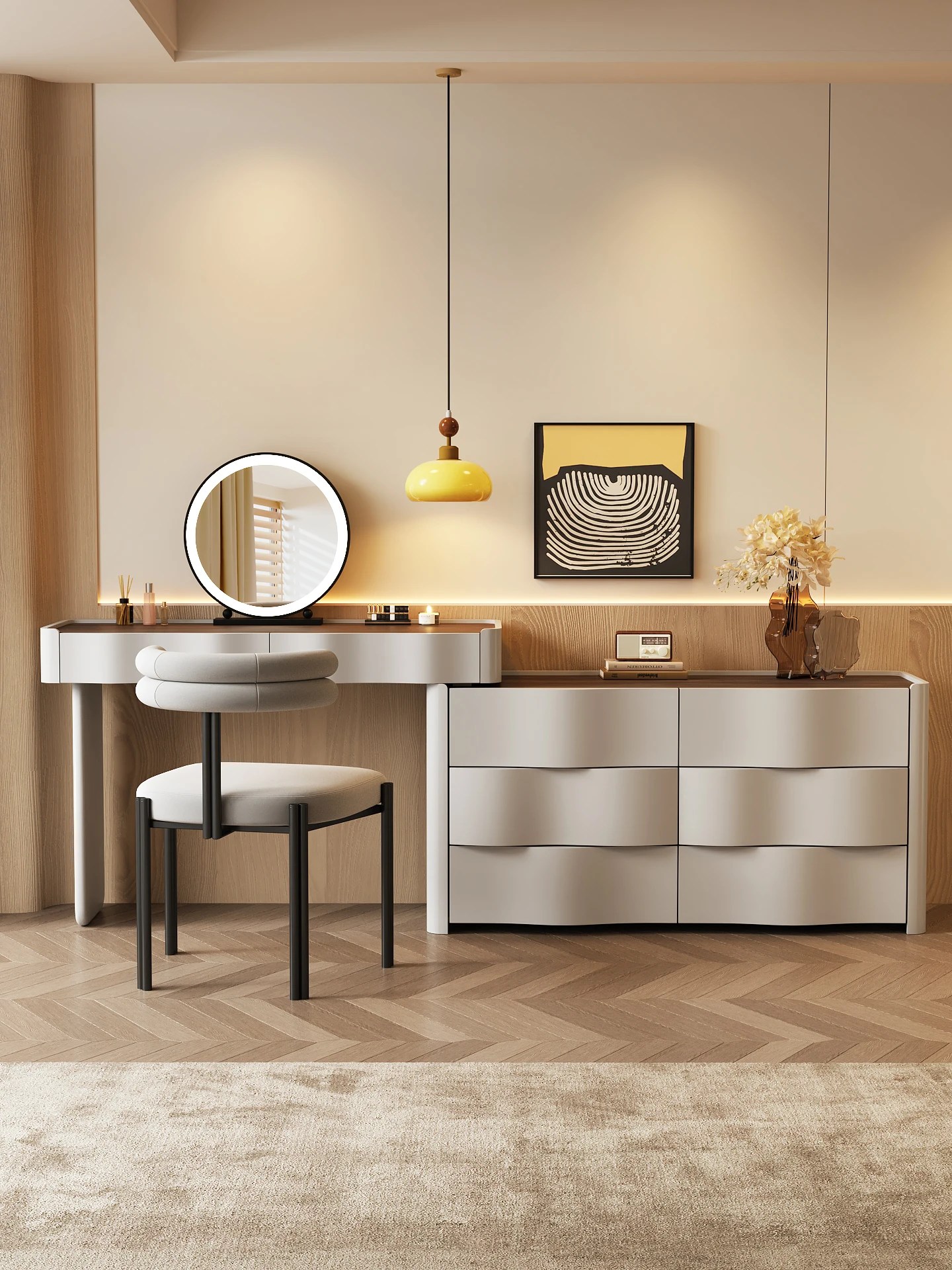 Apartment 7, wave dresser, chest, storage cabinet, integrated modern bedroom, simple new makeup table, solid wood