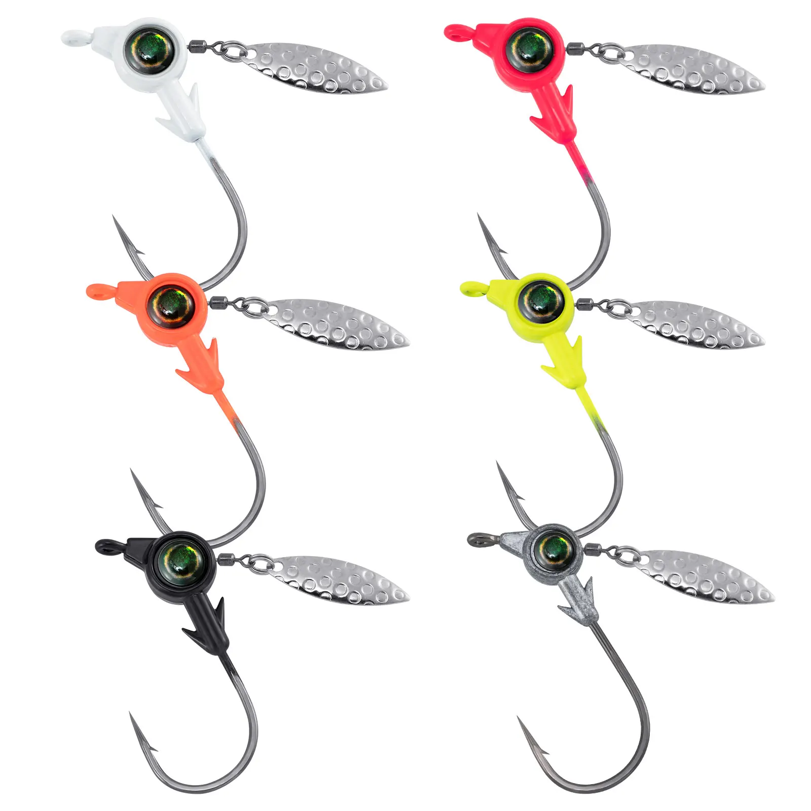 

10pcs Fishing Jig Head Hook with Willow Blade 3.5g-10g Underspin Jig 3D Eyes for Swimbaits Crawfish Shad Baits Bass Trout