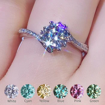 Sparkling Moissanite ring for women color D VVS1 3EX cut blue green pink red yellow snowflake diamond ring S925 sterling silver