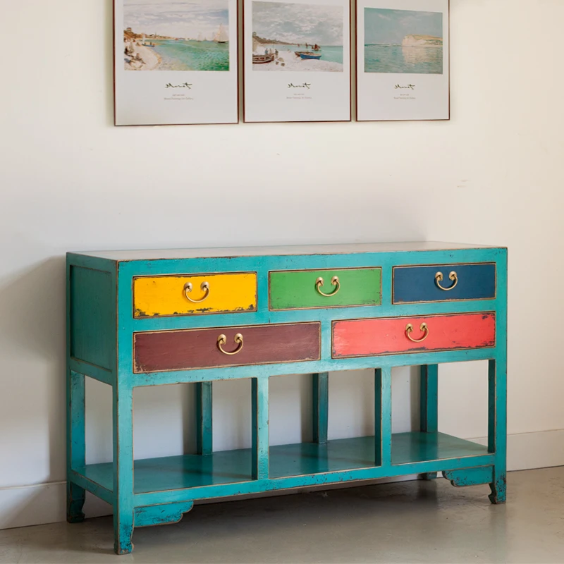 

Окрашенный старый комод из цельного дерева в китайском стиле, мраморный рабочий стол, обеденный край, современный китайский входной шкаф