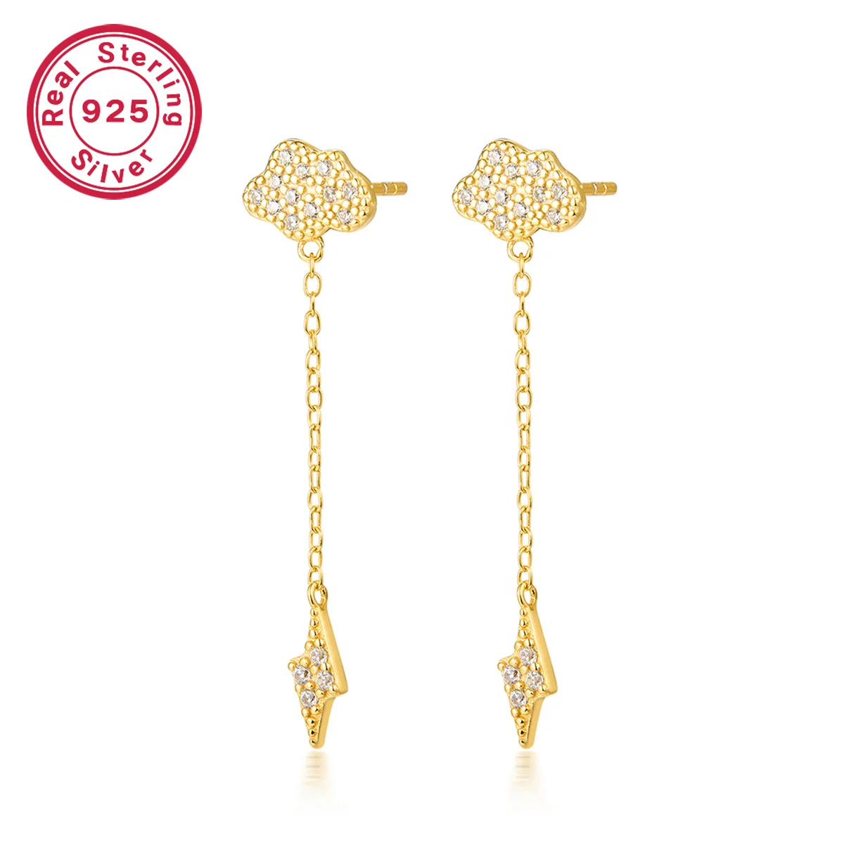 A pair of s925 sterling silver exquisite temperament cloud lightning fringe inset zircon earrings, women's daily wear earrings