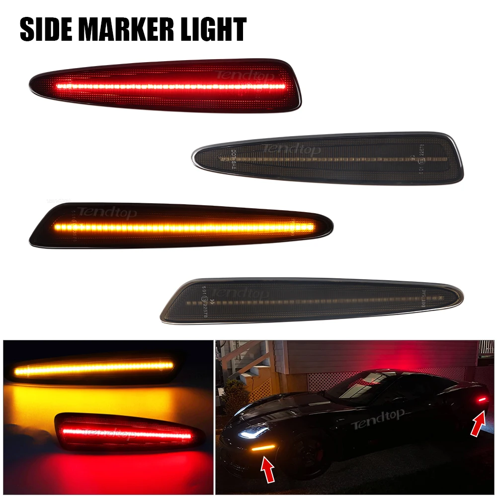 Car Front Rear Bumper Side Marker Turn Signal Lighting Yellow Red LED For Chevrolet Corvette C6 2005-2013 Smoked