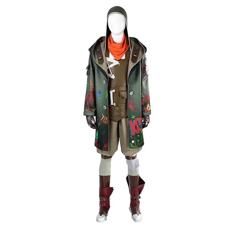 Anime ekko cosplay jogo lol arcane cosplay traje peruca branca máscara terno dos homens sapatos casaco natal Holloween roleplay personalizado