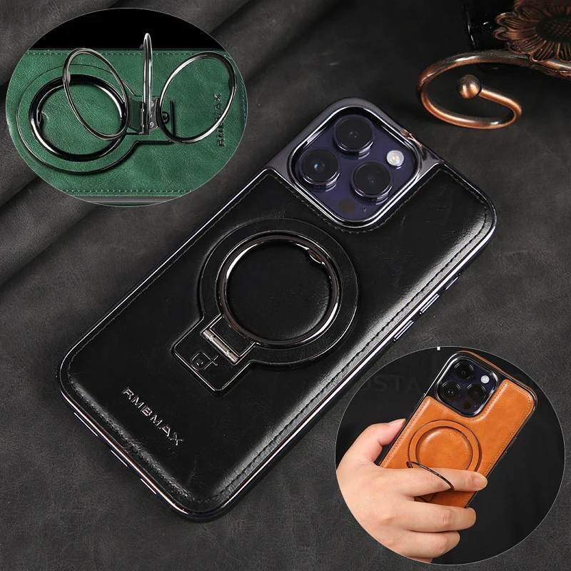 

Classic Solid Color Leather Phone Case For iPhone 16 Pro Max 15 Pro 14 Plus 13 12 Pro 11 With Aluminum Alloy Folding Stand