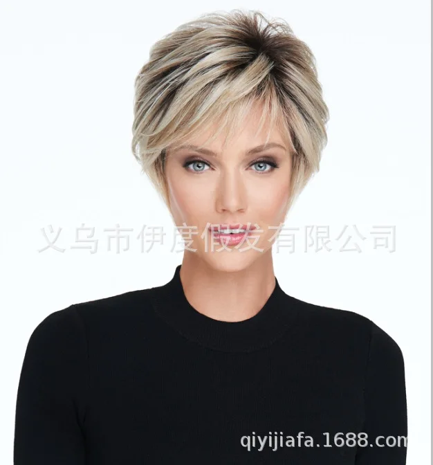 European and American fashion women with short hair, European and American wigs, head covers, fluffy and dyed gradient wigs for