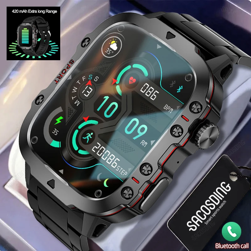 

2024 Outdoor Smart Watch Men 1.96" Screen 3AT Waterproof Watches Bluetooth Call Ai Voice Sport Smartwatch For Android Xiaomi IOS