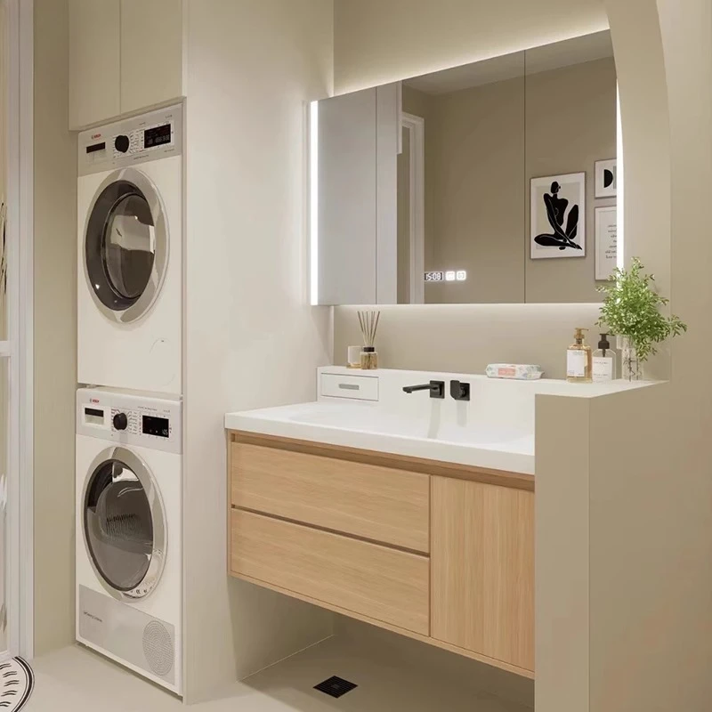 Japanese-style log wind wall faucet, integrated basin, bathroom cabinet, combined toilet, washbasin, washstand