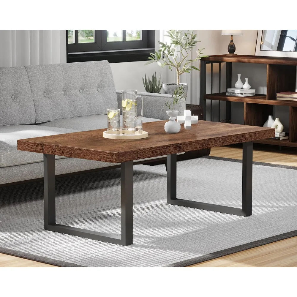 Meja Ruang Tamu Rustic, Meja Kopi Persegi Panjang Industrial Sederhana, Meja Tengah Kayu Farmhouse Minimalis Modern, Kayu