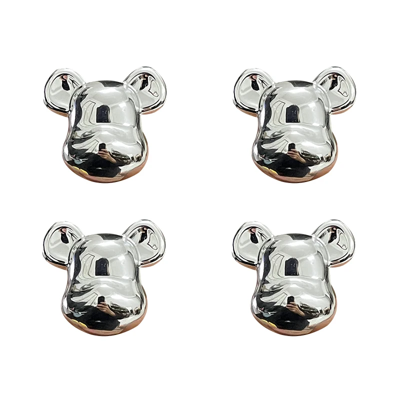 4Pcs New Original Fashion Golden Silver Badges Shoe Pins DIY Parts Cute Cartoon Bear Shoe Charm Decorations For Clogs Accessory