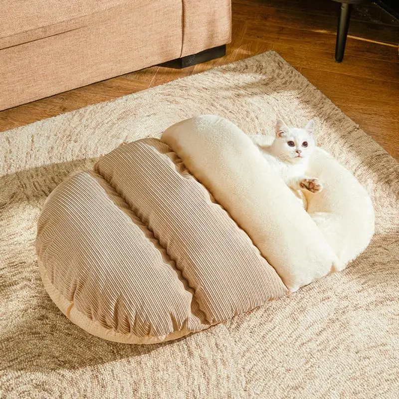 New Corduroy Cat Bed Soft Comfortable Cats Dogs Basket Pet Sleeping Bag Nest Warm Winter Half Closed Dog Kitten Bed Mattress