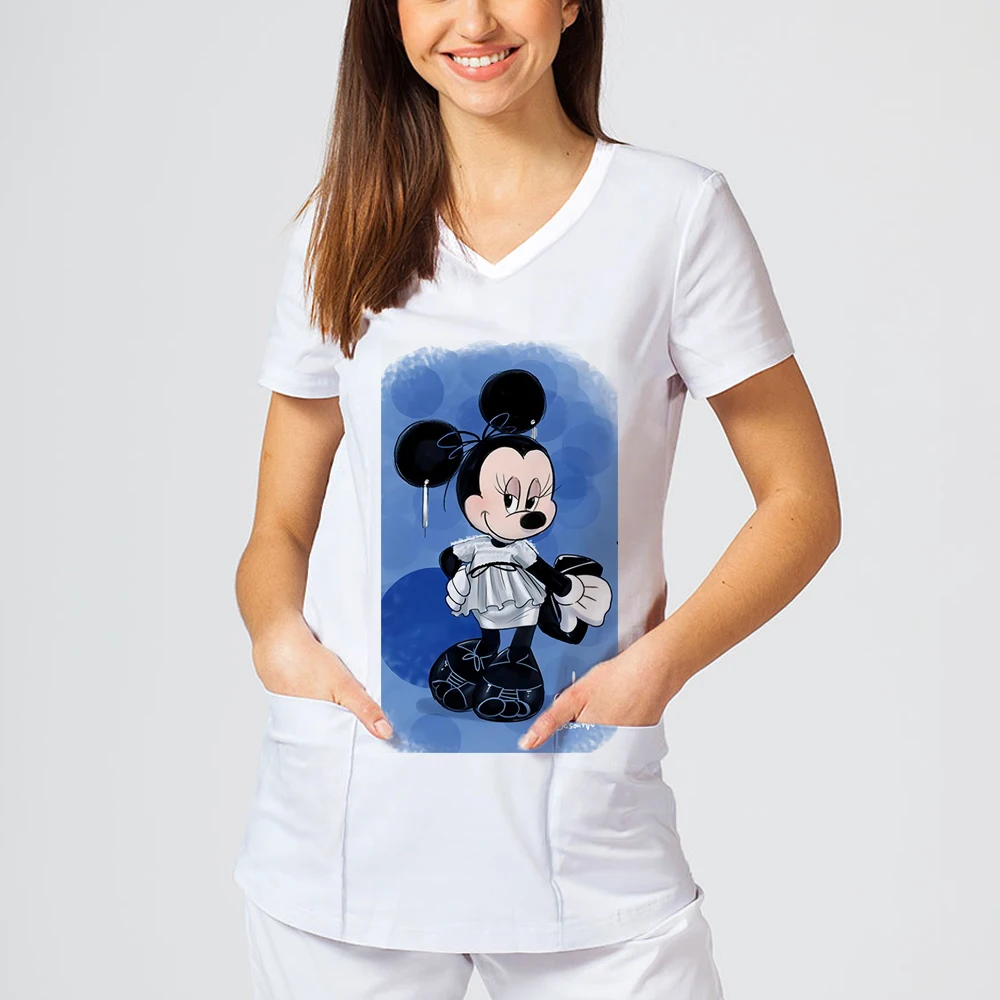 2025 short sleeved disney charachter cartoon pattern printed v-neck t-shirts young vogue distinctive designed y2k tops for women