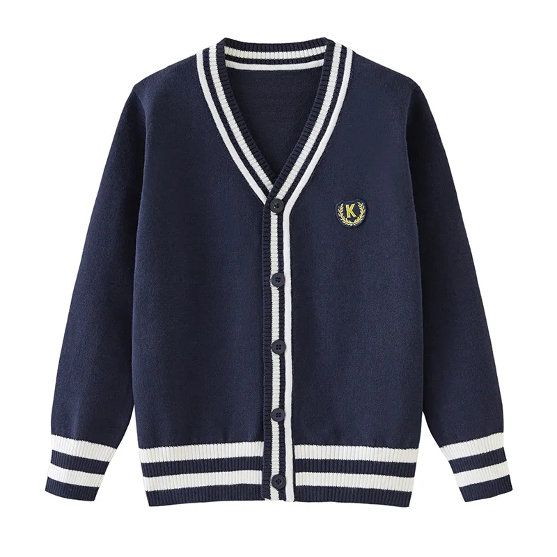 Baby Sweater Clothes Children Knit Cardigans Coats Cotton Teenage Striped V-neck Sweater Tops Big Boys Preppy Style Cardigan