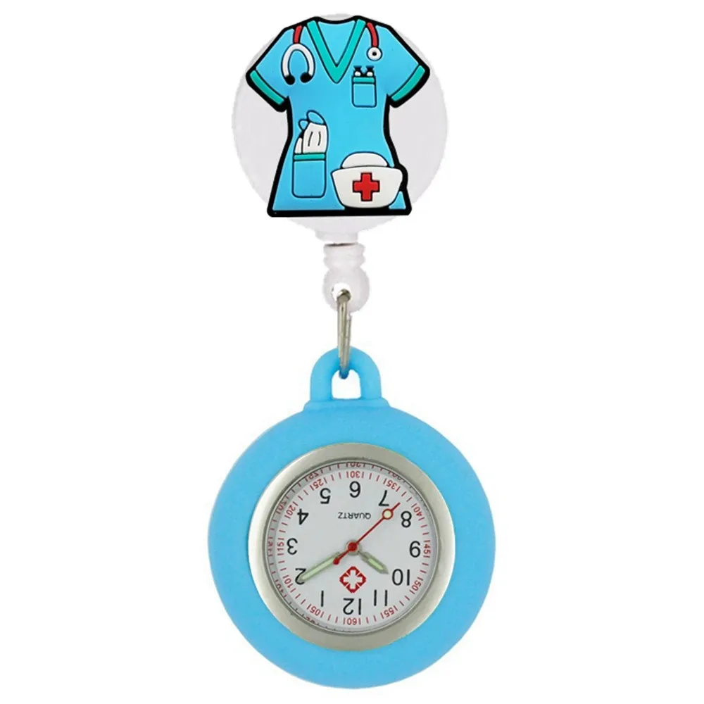 Cartoon FOB Pocket Watches Retractable Silicone Clip Hang Clock Fashion Accessories Simple Design Clip Badge Reel Women