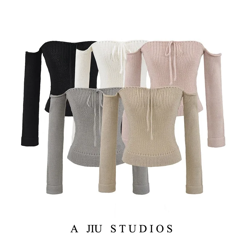 

Sexy Pure Desire oulder Bared Knitted Top Women's Slim Fit One oulder Bow Tie Base irt Casual Daily Long Sve ort