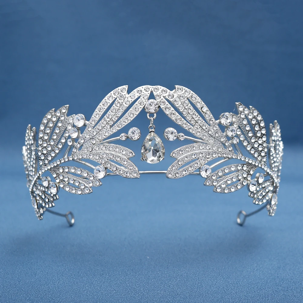 Royal Retro Leaf Crown Bridal Zircon Tiara European American Inspired Wedding Headpiece Bride Vintage Crystal Hair Accessories