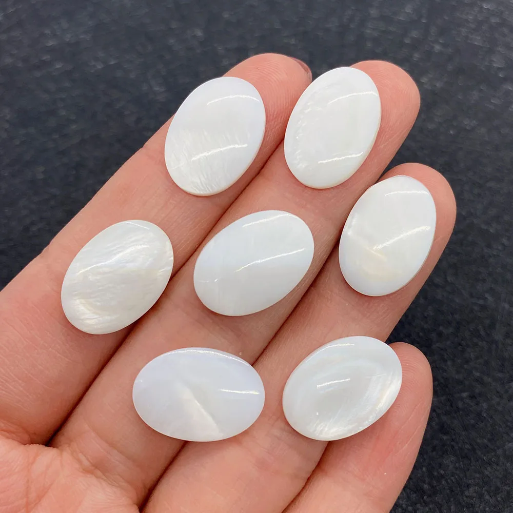 20pcs/pack Shell Cabochons Oval Shape Glaze Ring Face Natural Freshwater Pearl Shell White Color 13x18mm  DIY for Making Rings