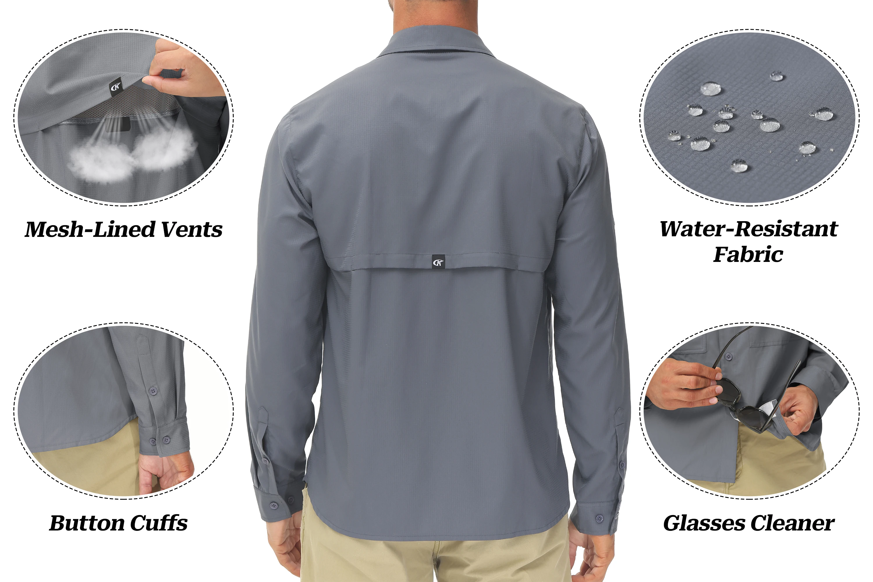 Breathable Fishing Shirts with Foldable sleeve Men\'s UPF 50+ Casual Hiking Cargo Shirt Button Down Shirt Blouse Zipper Pocket