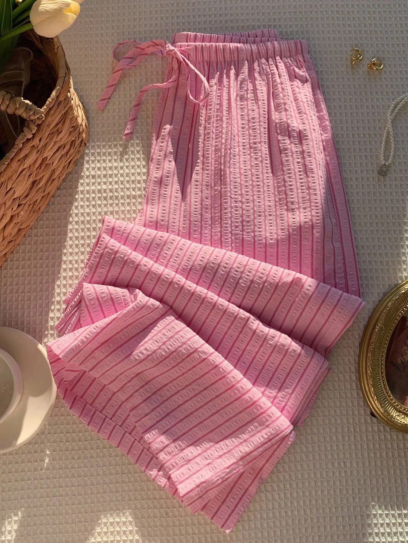 

Женские повседневные широкие брюки в полоску для весны и лета