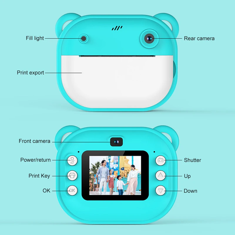 Appareil photo numérique à impression instantanée pour enfants, impression thermique pour enfants, jouet cadeau avec mémoire 32 Go et lecteur de carte, nouveau