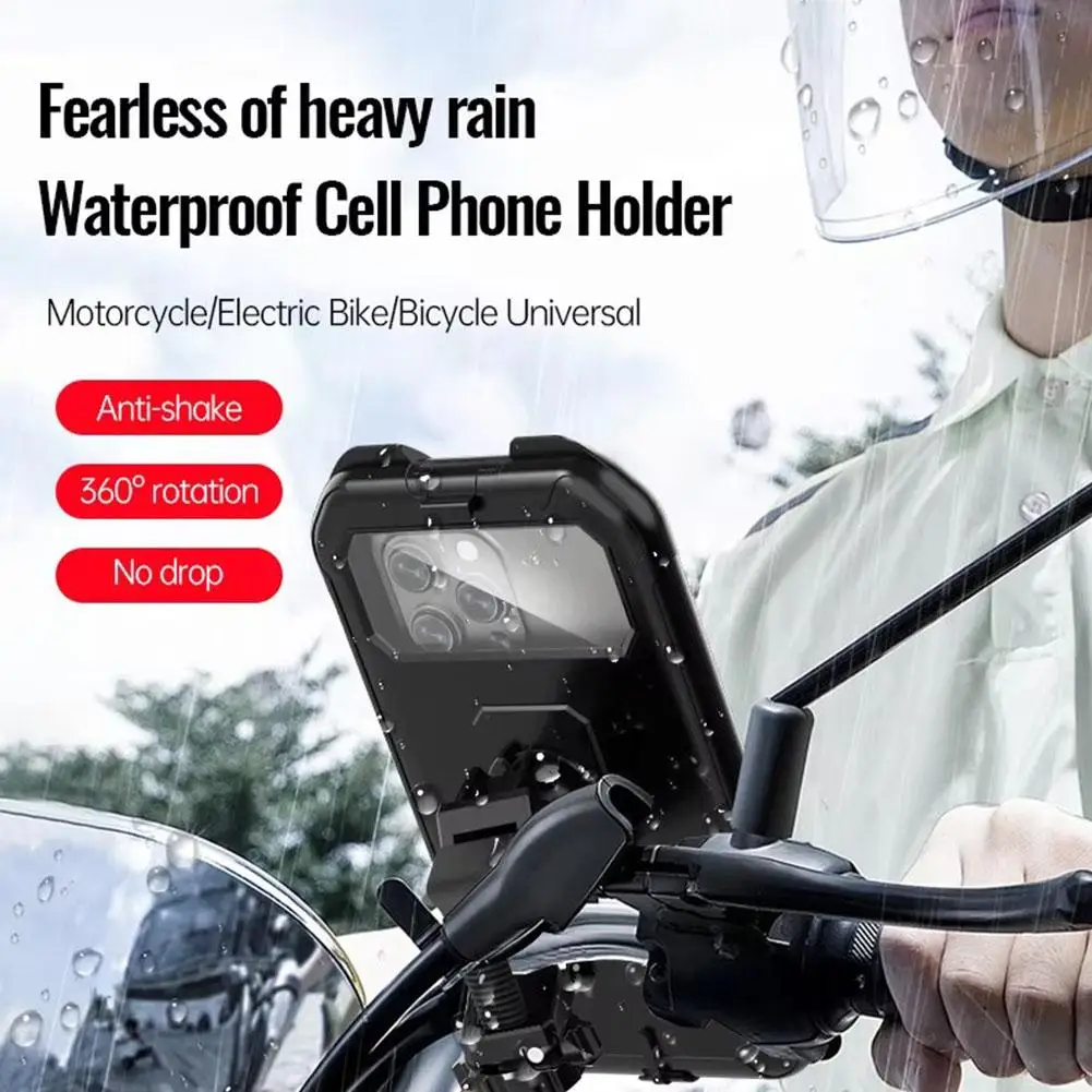 Waterproof Motorcycle Portable Mobile Phone Holder Motorcycle Universal Bicycle Navigation GPS Holder 360° Rotatable Adjust B0U4