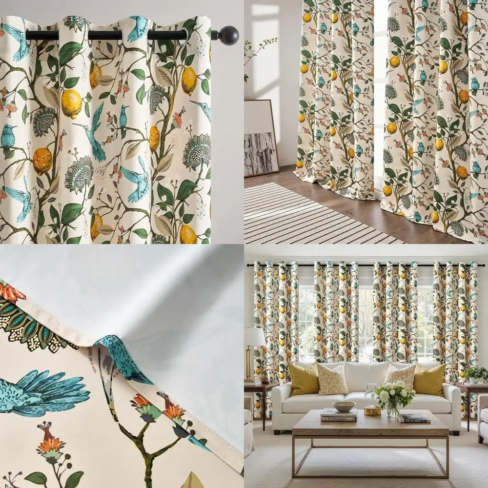

Роскошные бежевые европейские шторы с цветочным рисунком и колибри 52x96 дюймов для помещений