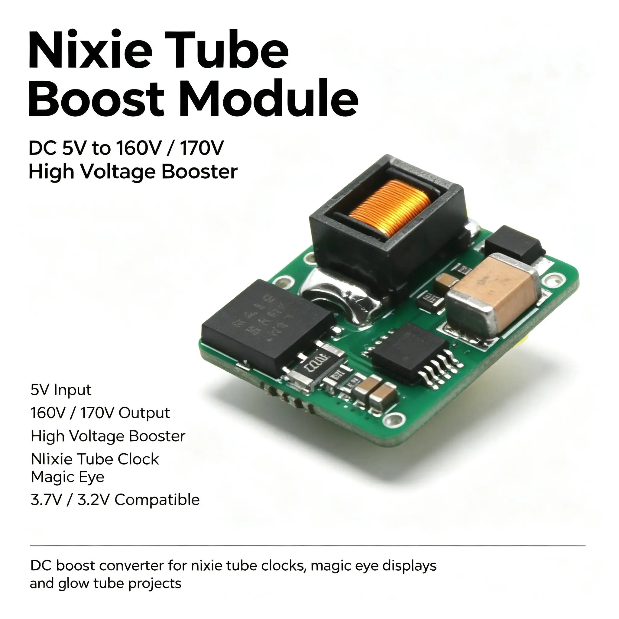 DYKB High Voltage Booster Nixie Tube Boost Module DC 5V 160V 170V Power Supply Converter Glow Tube Clock Magic Eye 3.7V 3.2V Usb