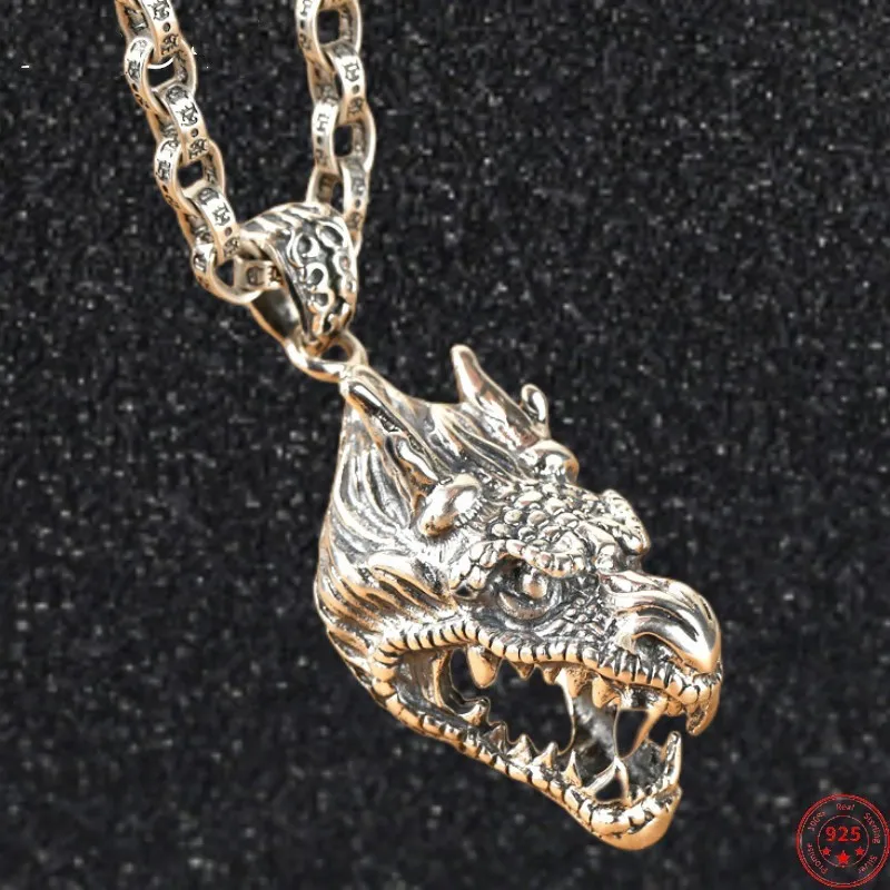 

S925 Sterling Silver Pendants for Men Women 2023 New Men's Fashion Domineering Dragon Heads Pure Argentum Amulet Punk Jewelry