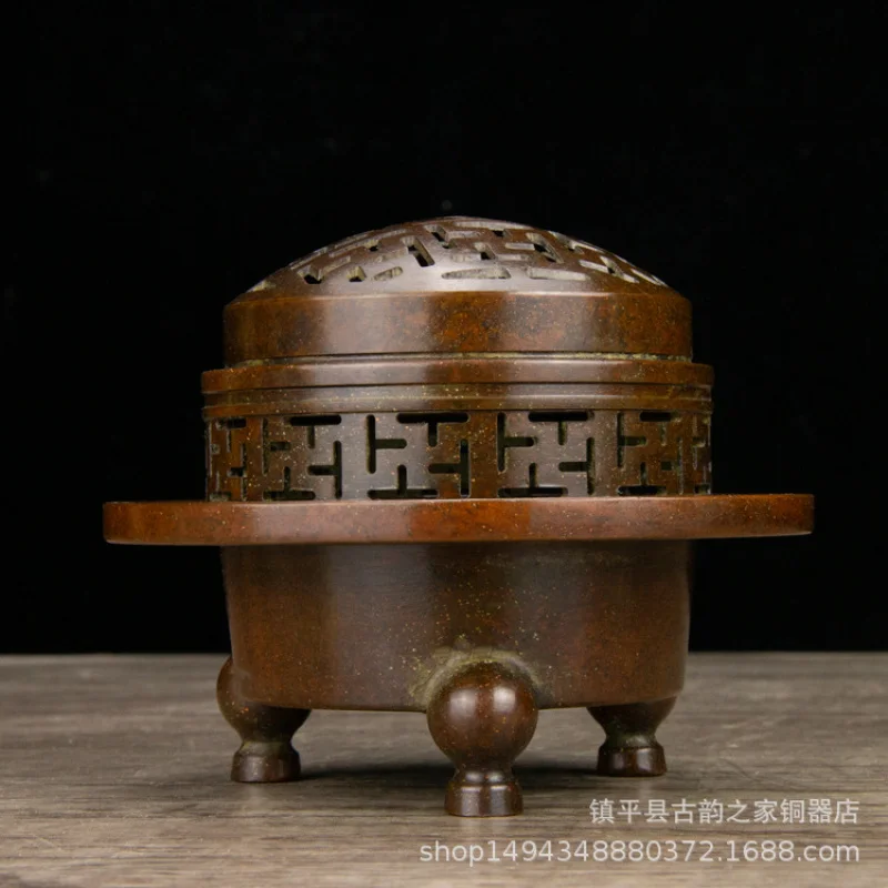 Pure Copper -Legged Three-Layer Fu Character Incense Aromatherapy Burner Ornament for Office Living Room Shop Study
