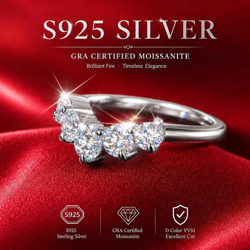 Mit GRA-Zertifikat S925 Sterling Silber 3,0mm Vollmoissanit-Ring D VVS1 3EX Schliff Funkelnder Moissanit-Band Hochzeits- und Partygeschenk – Detail 12