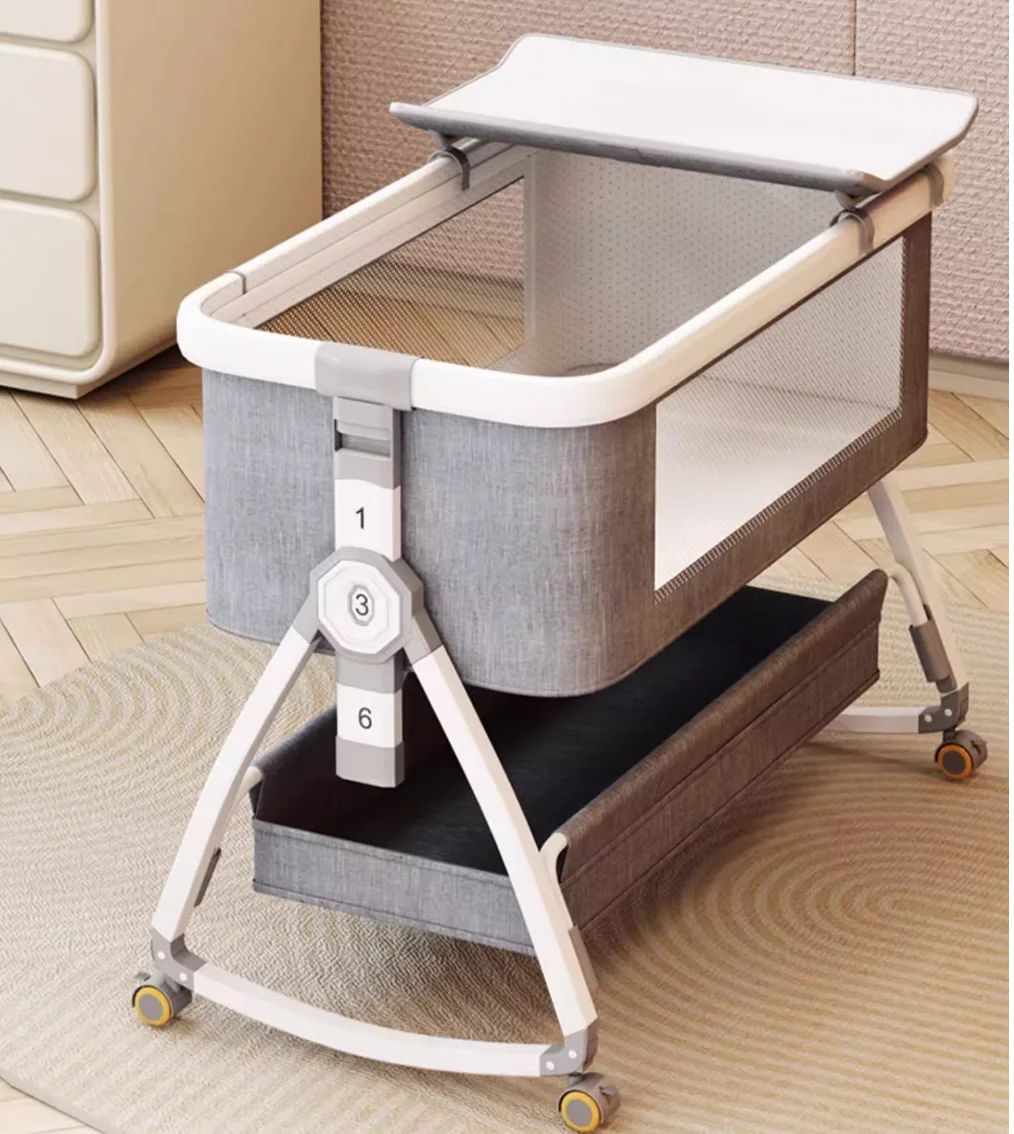 Aluminum crib moveable portable bassinet foldable multifunctional bb bed spliced queen bed for newborn babies