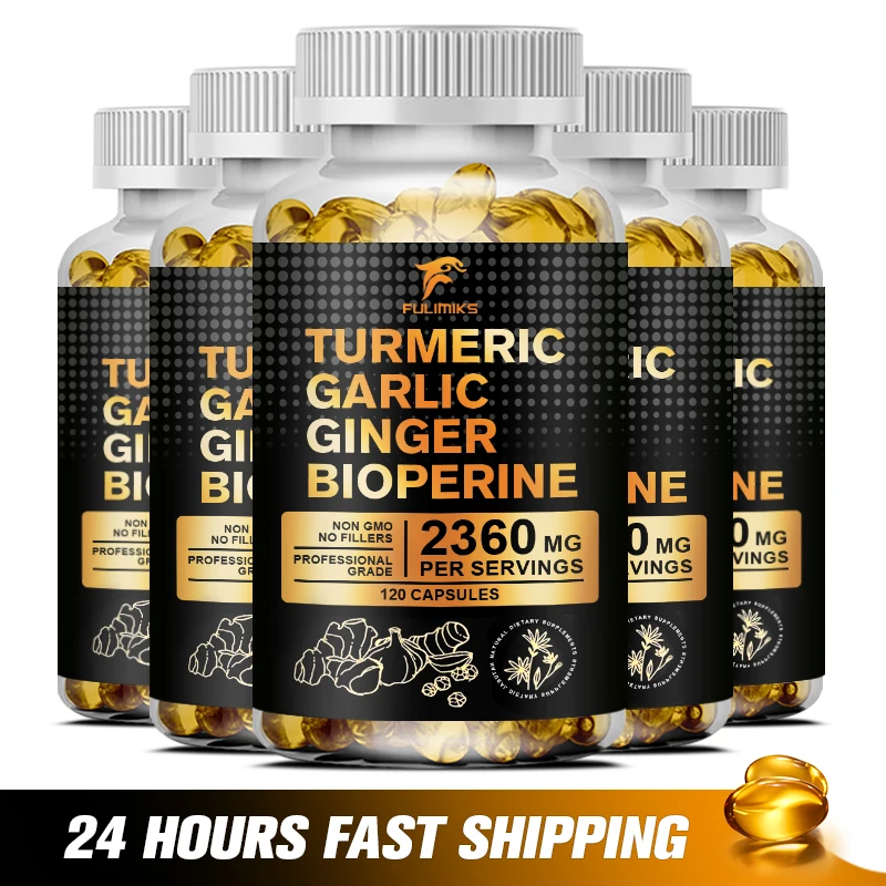 Curcumin Capsules - Contains Garlic, Ginger, Alkaloids and Black Pepper for Natural Joint Support - Relieve Joint Pain