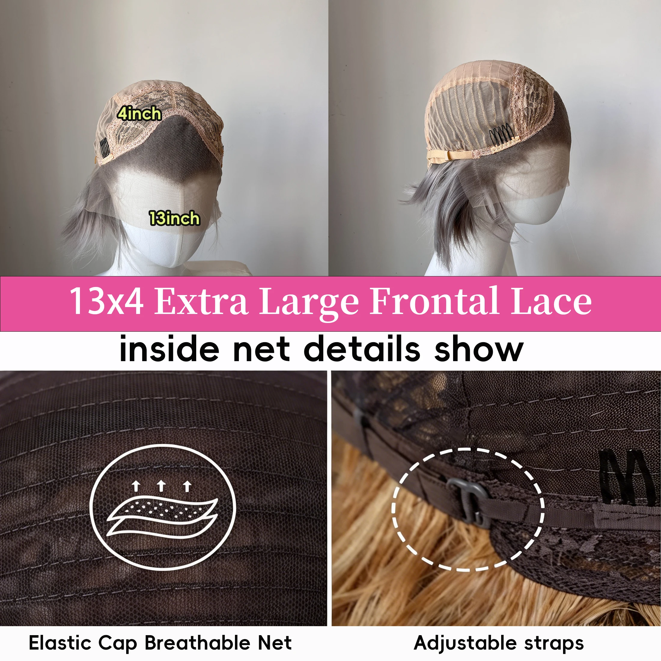 13x4 Lace Frontal Wigs 10" Widow's Peak Ash Grey Synthetic Hair HD Lace Glueless Cosplay Festival Party Wigs Unisex 150%