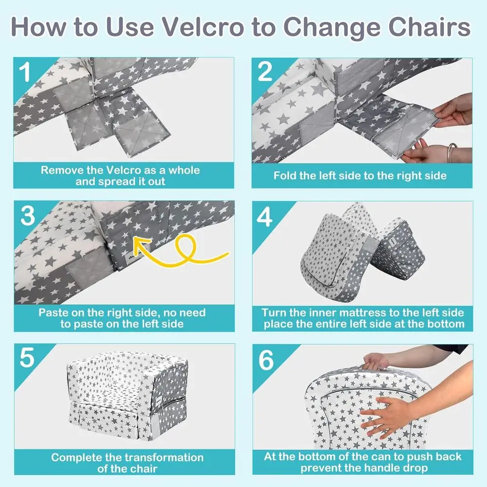 Portable Toddler Bed & Chair Combo - Convertible Crib with Storage, Waterproof Cloth, Washable Cover, Soft Velvet (Stars)