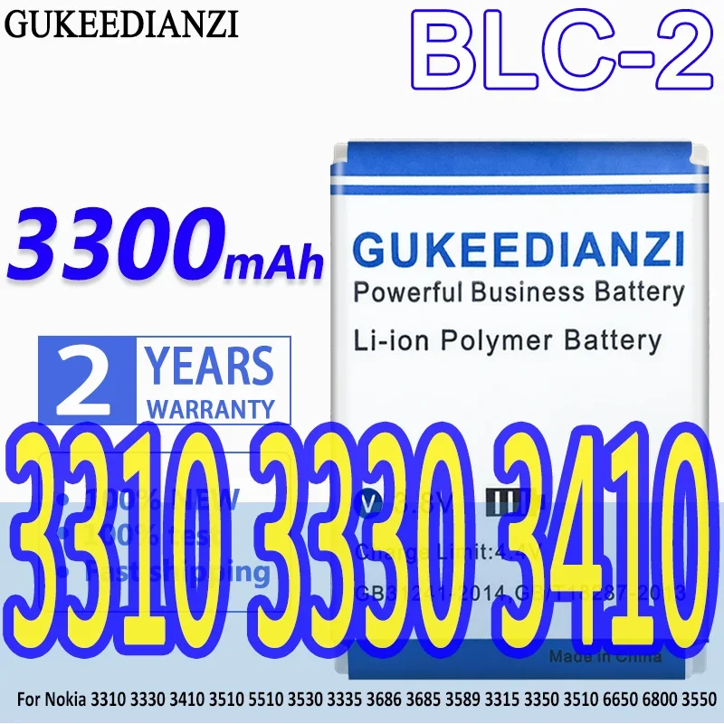 GUKEEDIANZI Battery 3300mAh For Nokia 3310 3330 3410 5510 3530 3335 3686 3685 3589 3315 3350 3510 6650 6800 3550 BLC 2 Nokia3310