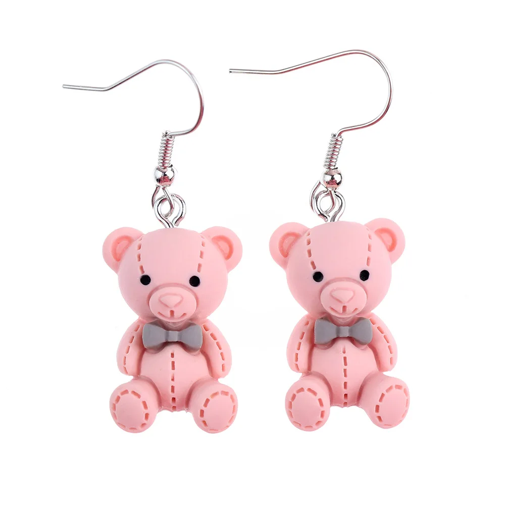 Ovxxons 1 Pair Fun Cute Cartoon Animal Stitched Rabbit Bear Earrings Creative Childlike Fun Girl Heart Ear Hook Ear Accessories