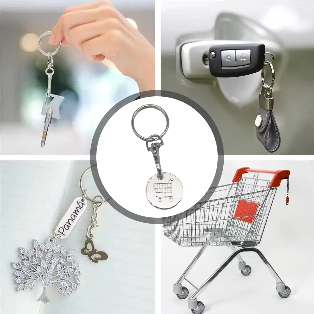 Shopping Trolley Remover Key Chains Metal Token Chip With Carabiner Hook Portable Supermarket Pendant For Men Car Keychain