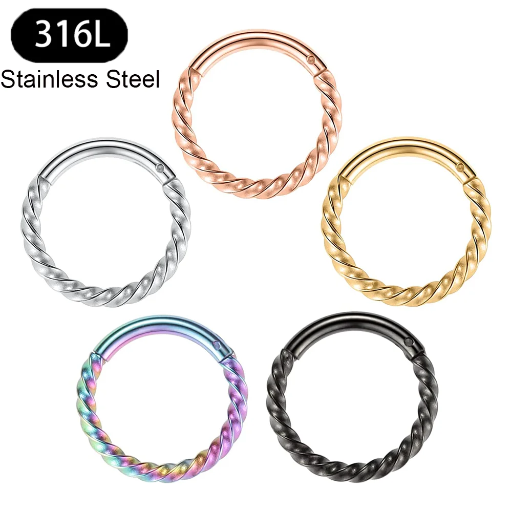 316LStainless Steel Hinged Segment Seamless Clicker Ring Nose Ring Hoop Septum Helix Earrings For Women Man Piercing Jewelry