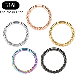 316LStainless Steel Hinged Segment Seamless Clicker Ring Nose Ring Hoop Septum Helix Earrings For Women Man Piercing Jewelry
