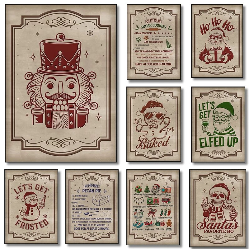 Vintage Christmas Traditions Posters Cut Out Sugar Cookies Frosted Snowman Prints Canvas Painting Wall Pictures Home Room Decor