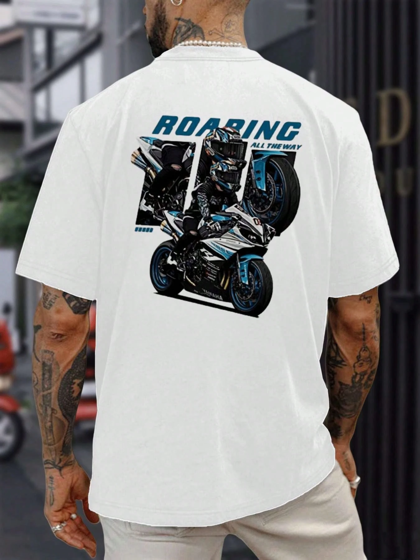 

Мужская футболка PLUS SIZE Motorcycle Roaring Rider, мужская модная повседневная футболка с двусторонним принтом и круглым вырезом из чистого хлопка