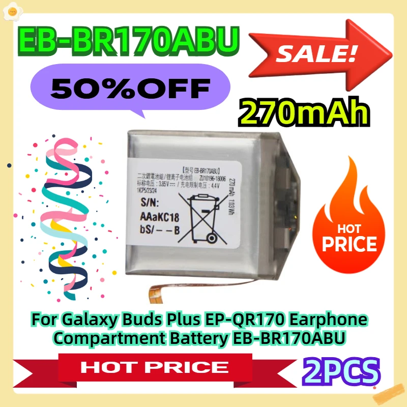 

For Galaxy Buds Plus EP-QR170 Earphone Compartment Battery EB-BR170ABU 270mAh 2pcs