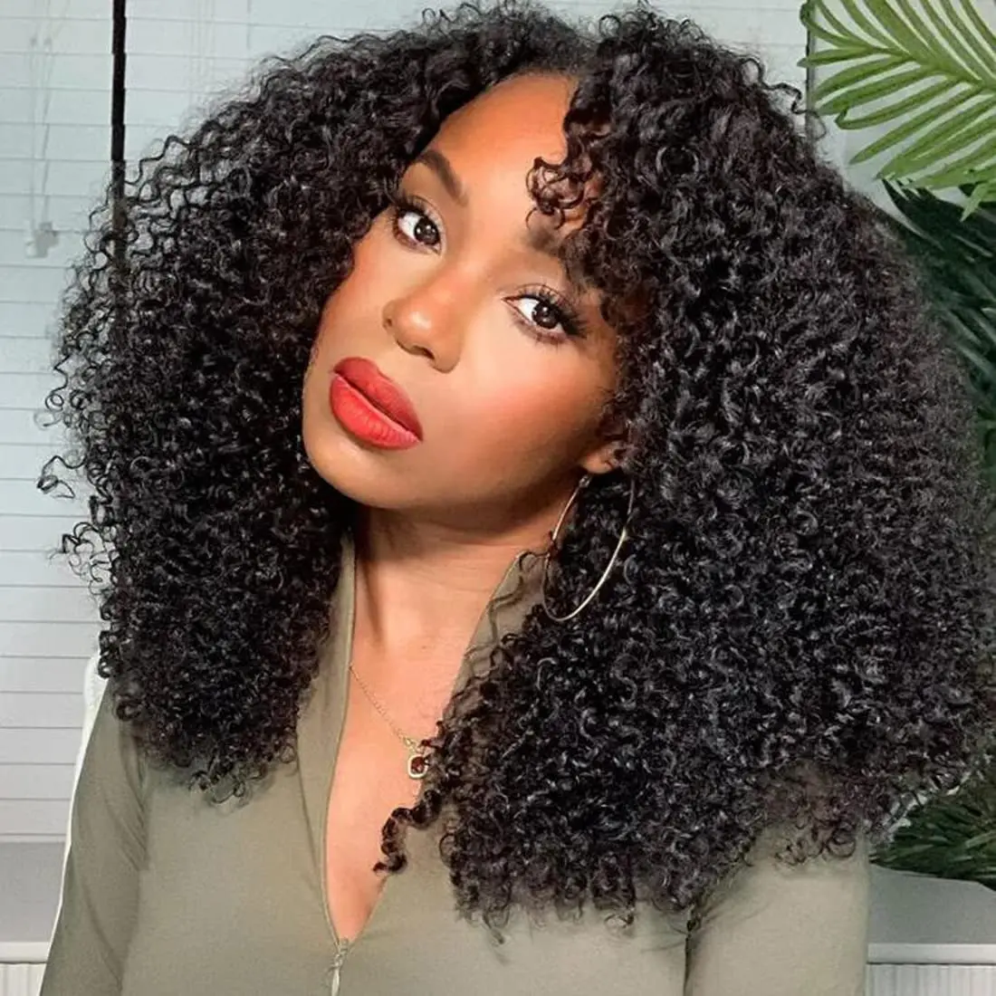 V Part Wig Kinky Curly Upgraded U Part Wigs for Black Women Brazilian Remy Synthetic Hair Beginner Friendly Natural Color 20inch