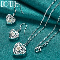 DOTEFFIL 2pcs 925 Sterling Silver AAA Zircon Heart Pendant Necklace Earring For Woman Man Wedding Engagement Charm Jewelry